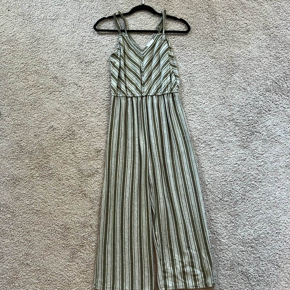 Green and White Striped Jumpsuit